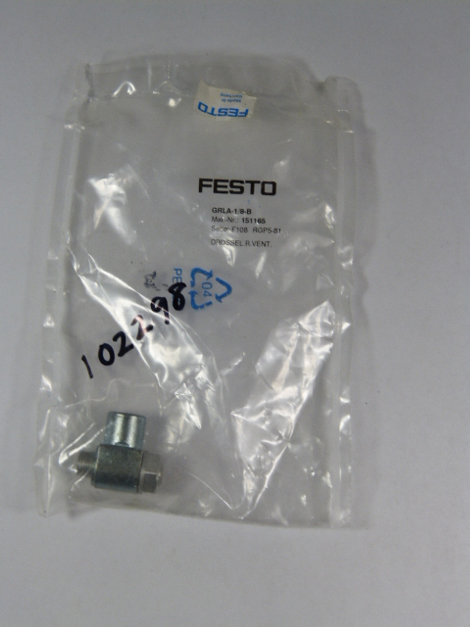 Festo GRLA-1/8-B One Way Control Valve 151165 ! NWB !