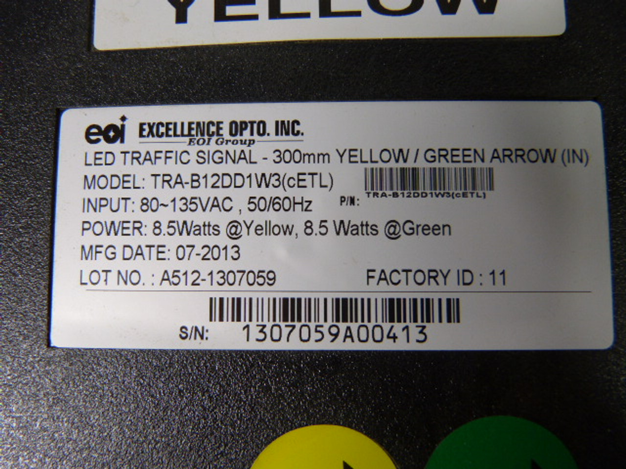 eoi TRA-B12DD1W3 Arrow Incandescent Green/Yellow Signal Light ! NEW NO PKG !