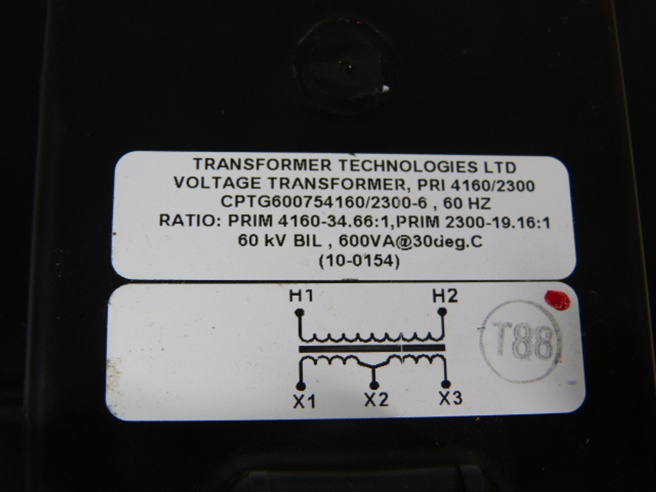 Transformer Technologies CPTG600754160/2300-6 Transformer 600V 60KV 60Hz USED