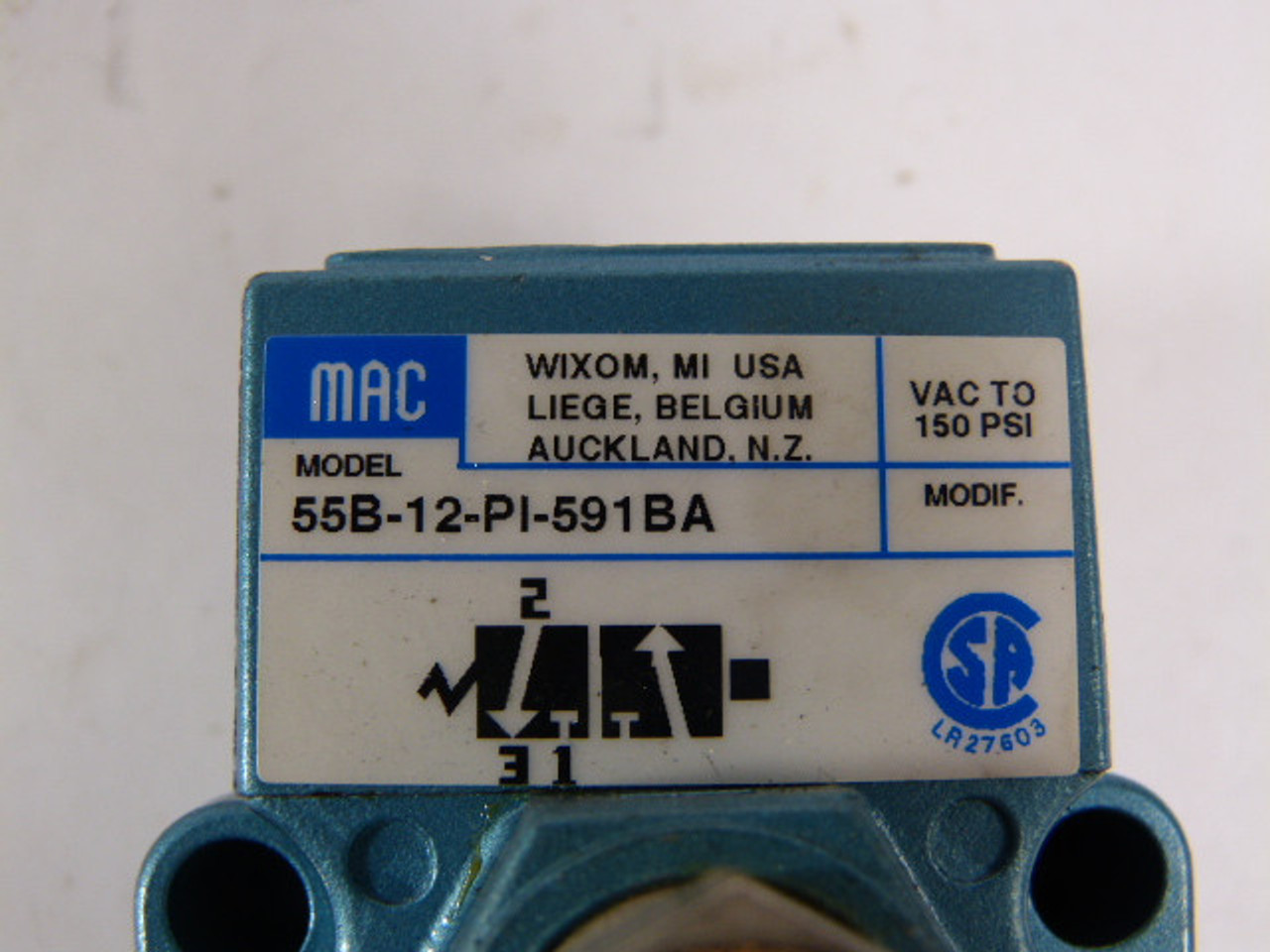 MAC 55B-12-PI-591BA Solenoid Valve 150PSI  USED