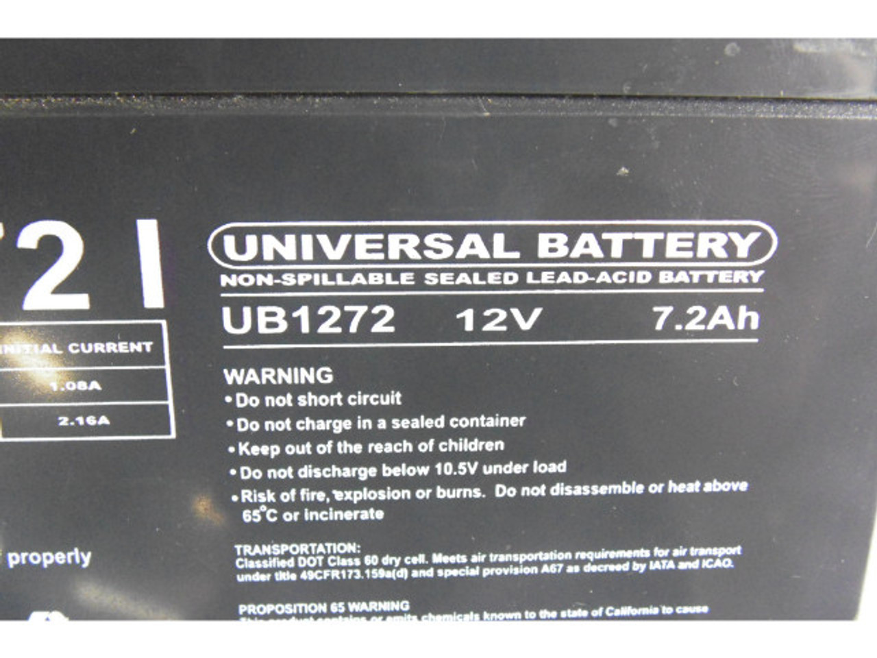 Universal Power UB1272 Battery Sealed 12V 7.2AH USED