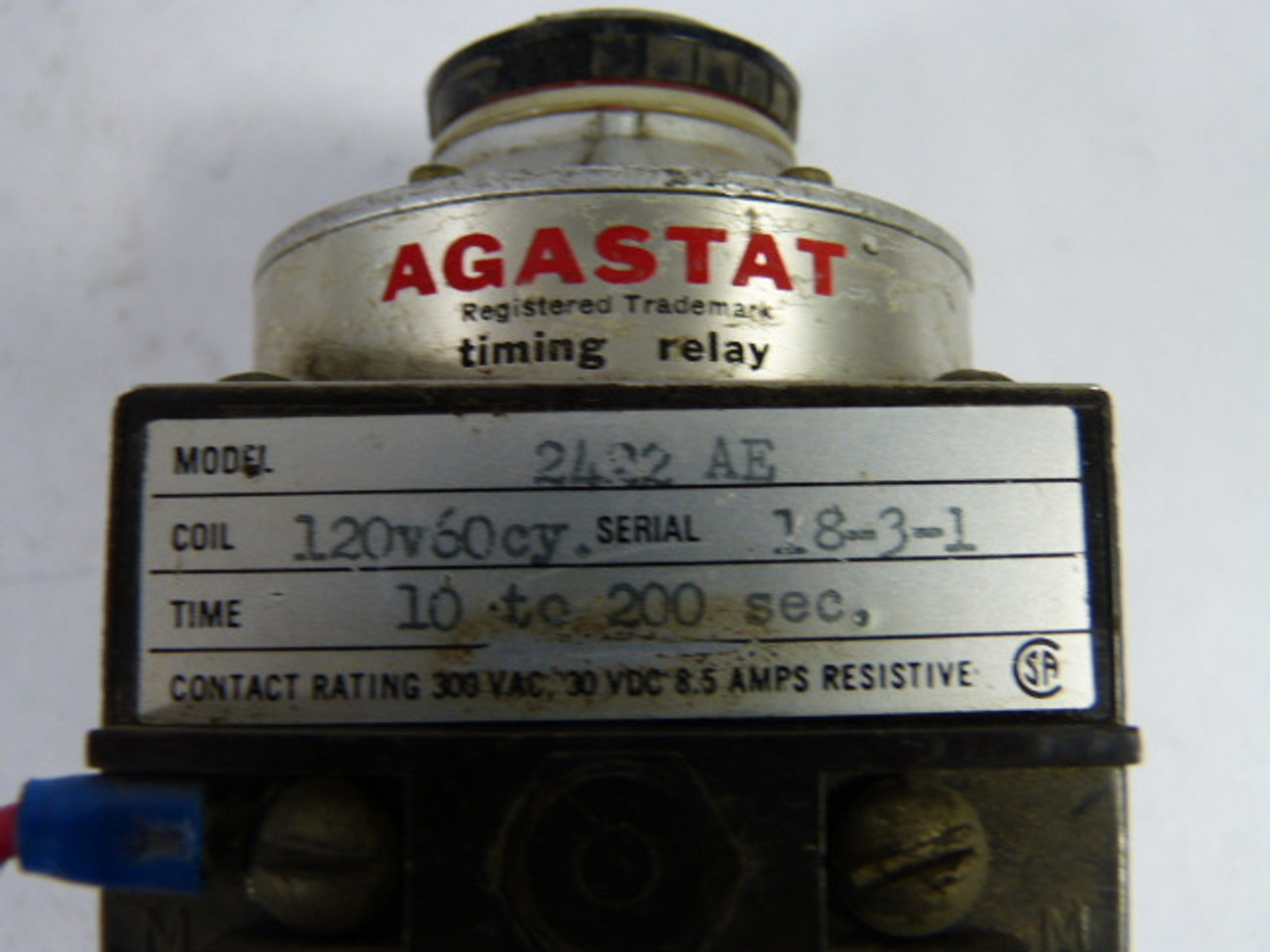 Agastat 2422-AE Timing Delay Relay 120V 60CY 10-200Sec USED