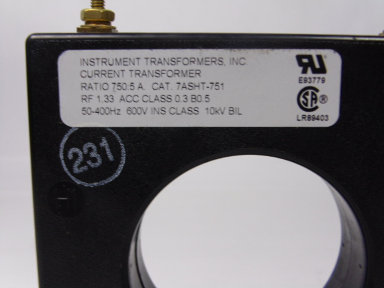 Instrument Tranformers Inc 7ASHT-751 Current Transformer 50-400Hz 600V USED