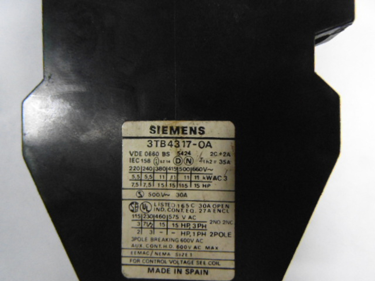 Siemens 3TB43-17-0A-N2 Contactor 3Pole 30A 220/264VAC 50/60HZ ! AS IS !