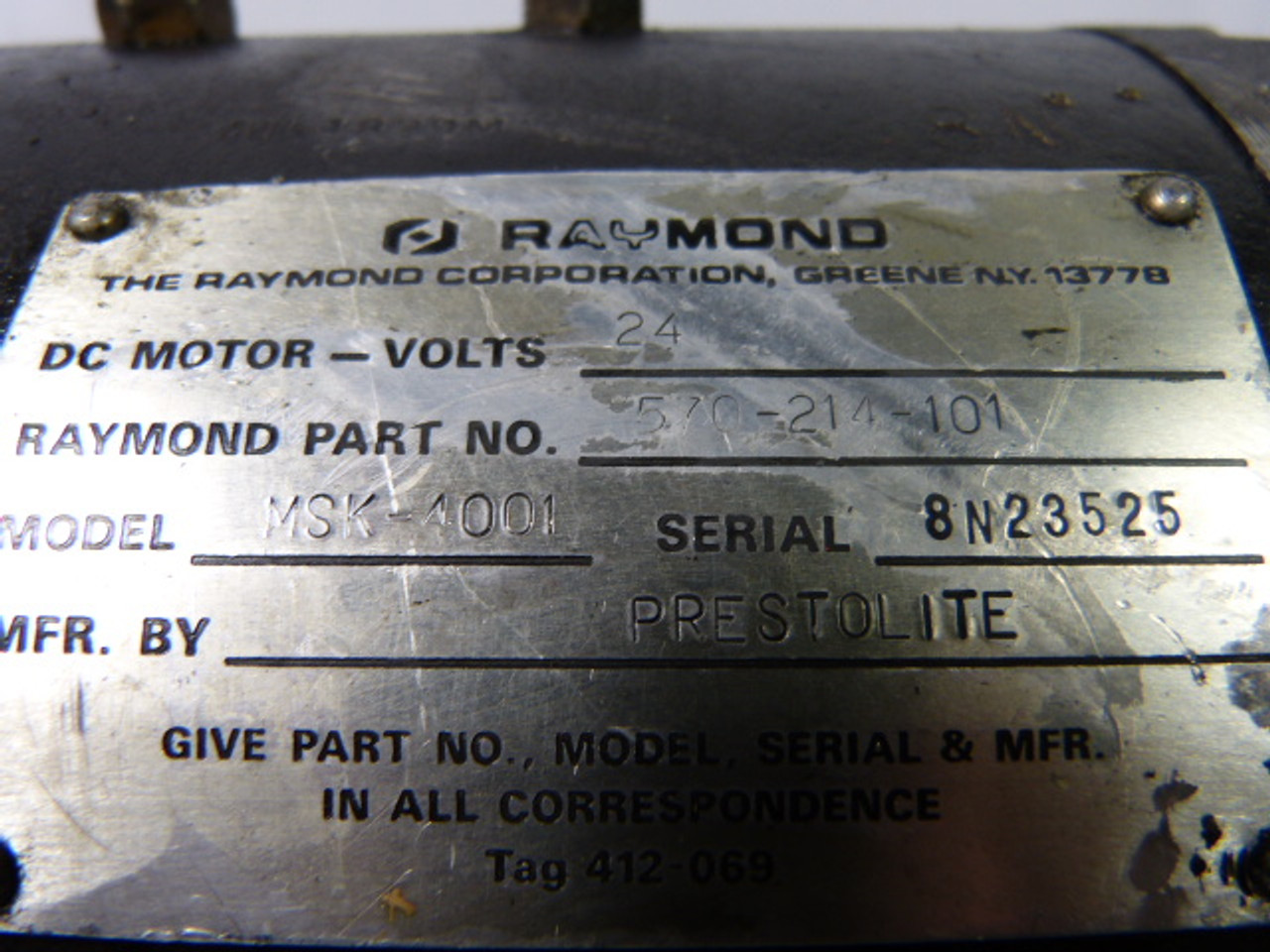 Raymond 570-214-101 Pump Motor 24VDC Model MSK-4001 USED