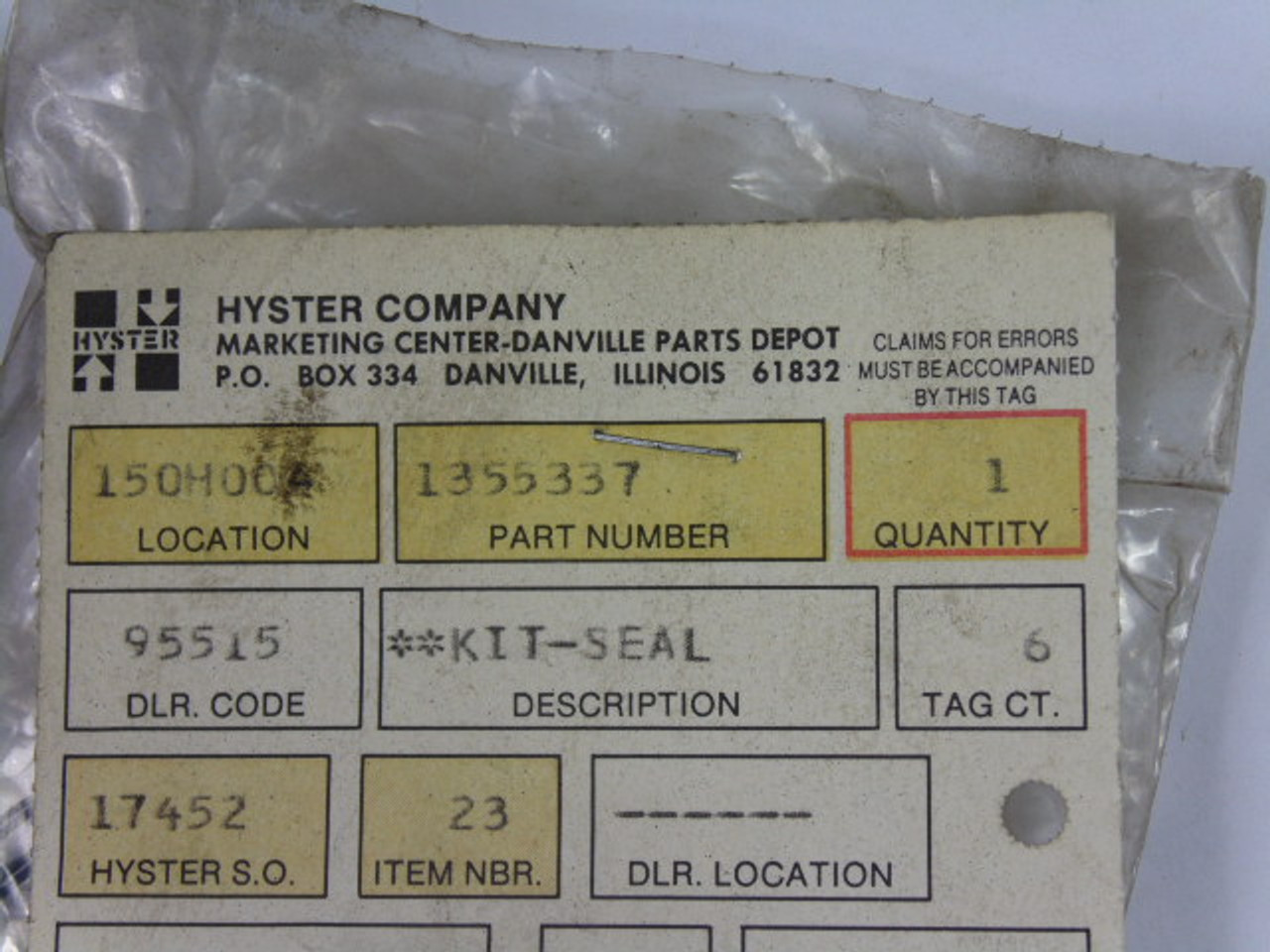 Hyster 1355337 Seal Kit ! NWB !