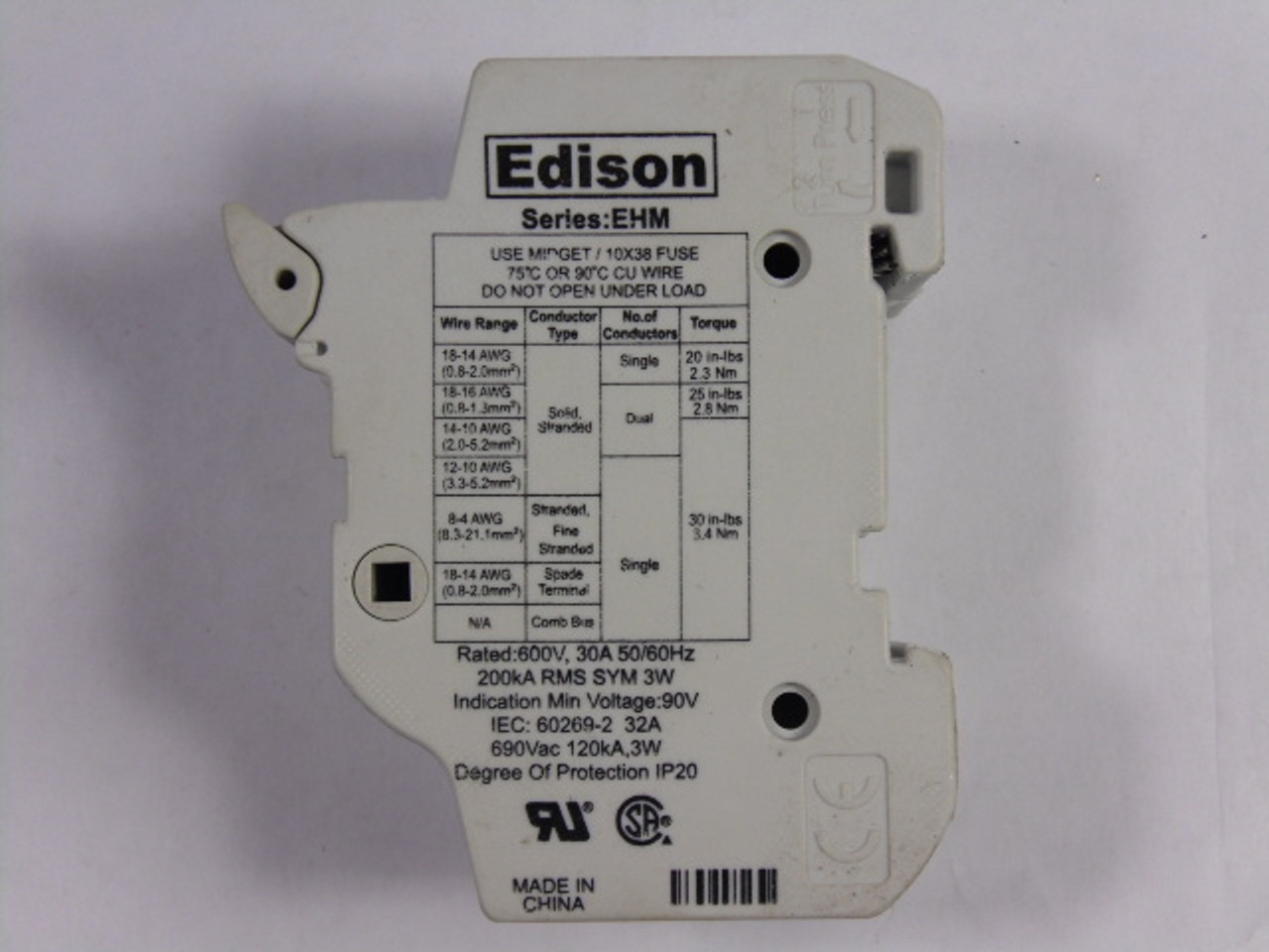 Edison EHM2DU Modular Fuse Holder 30A 600V 2Pole USED