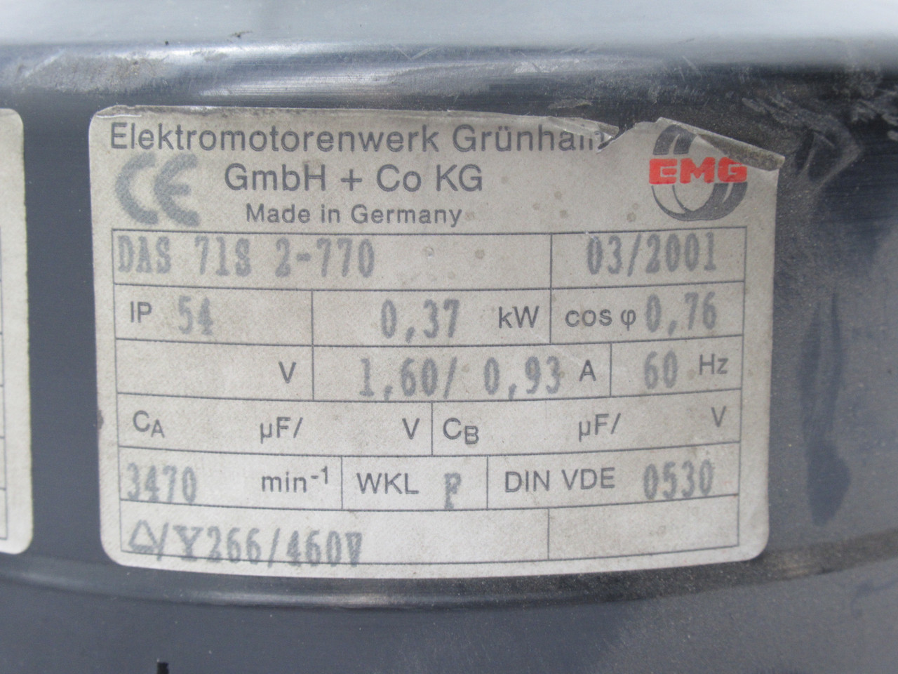 Secomak 513 Blower Assembly 380/475V C/W EMG Motor CRACKED FAN COVER USED