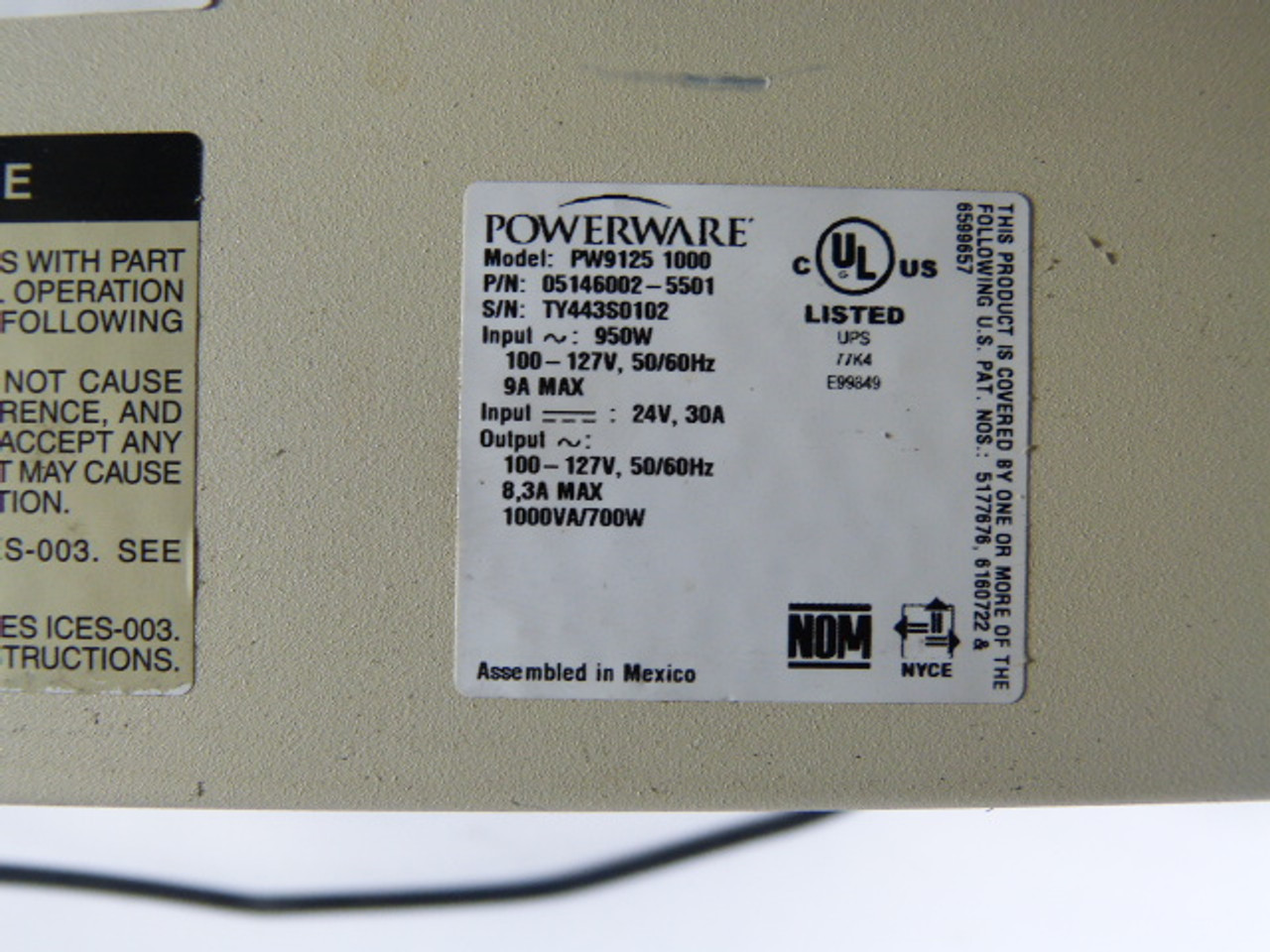 Powerware PW9125-1000 Power Supply 1000VA White USED