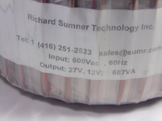 SumR RC0750-027-2 Transformer Input 600VAC 60Hz Output 27V/12V 687VA USED