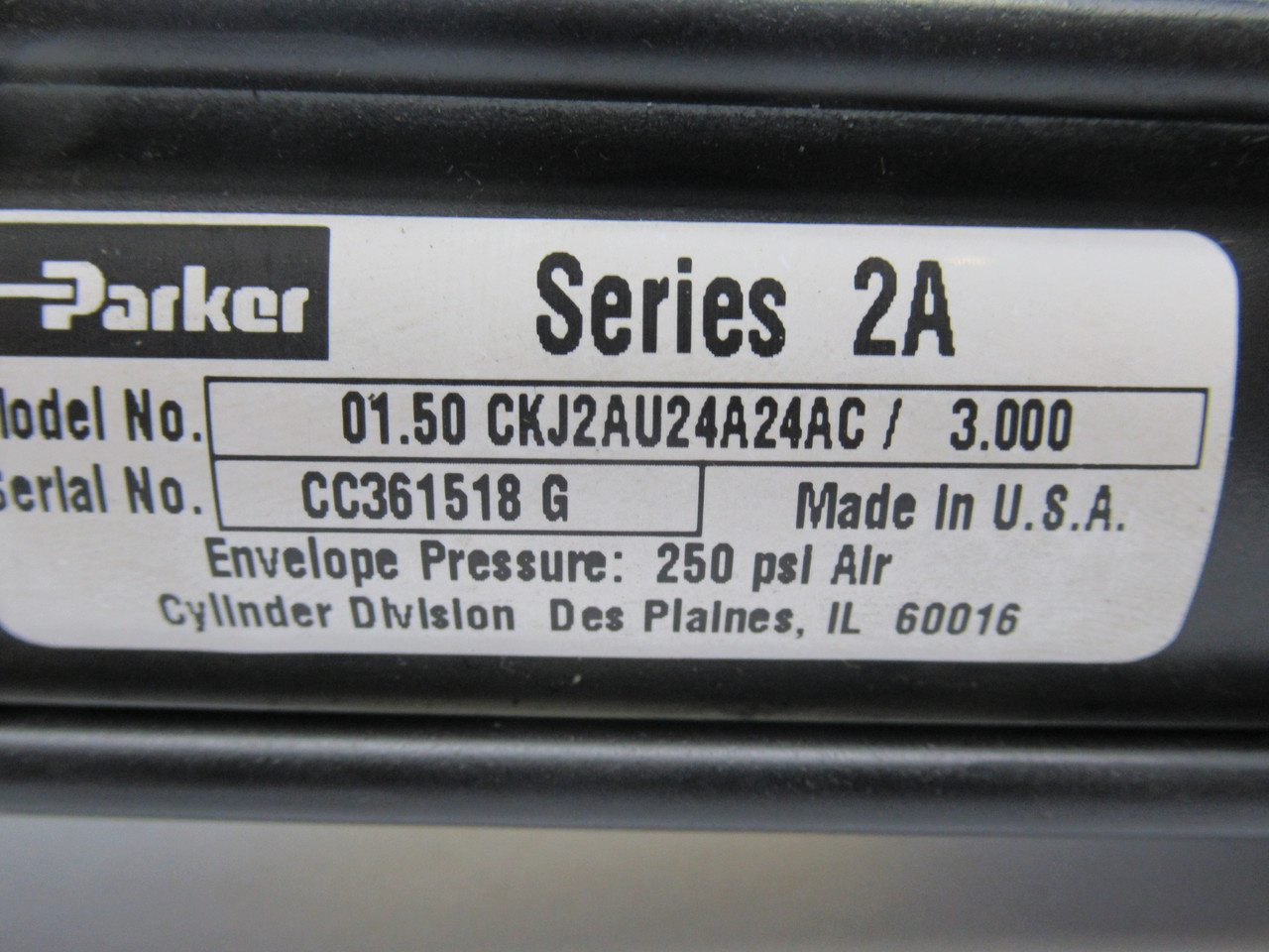 Parker 01.50-CKJ2AU24A24AC-3.000 Pneumatic Cylinder 1.5" Bore 3" Stroke USED