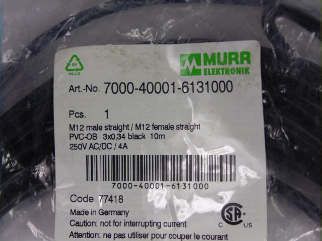 Murrelektronik 7000-40001-6131000 M12 Male Straight/M12 Female Straight ! NWB !