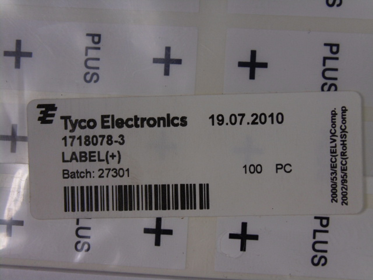 Tyco Electronics 1718078-3 Plus + Warning Tag Label Marker 100-Pack NWB