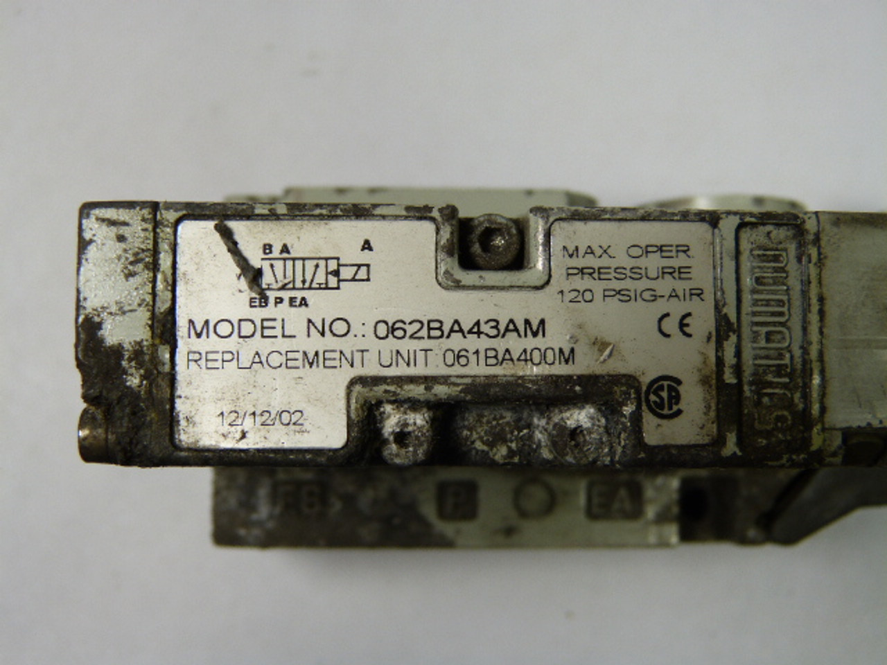 Numatics 062BA43AM Solenoid Vavle Assemby 120 PSIG 24 VDC USED