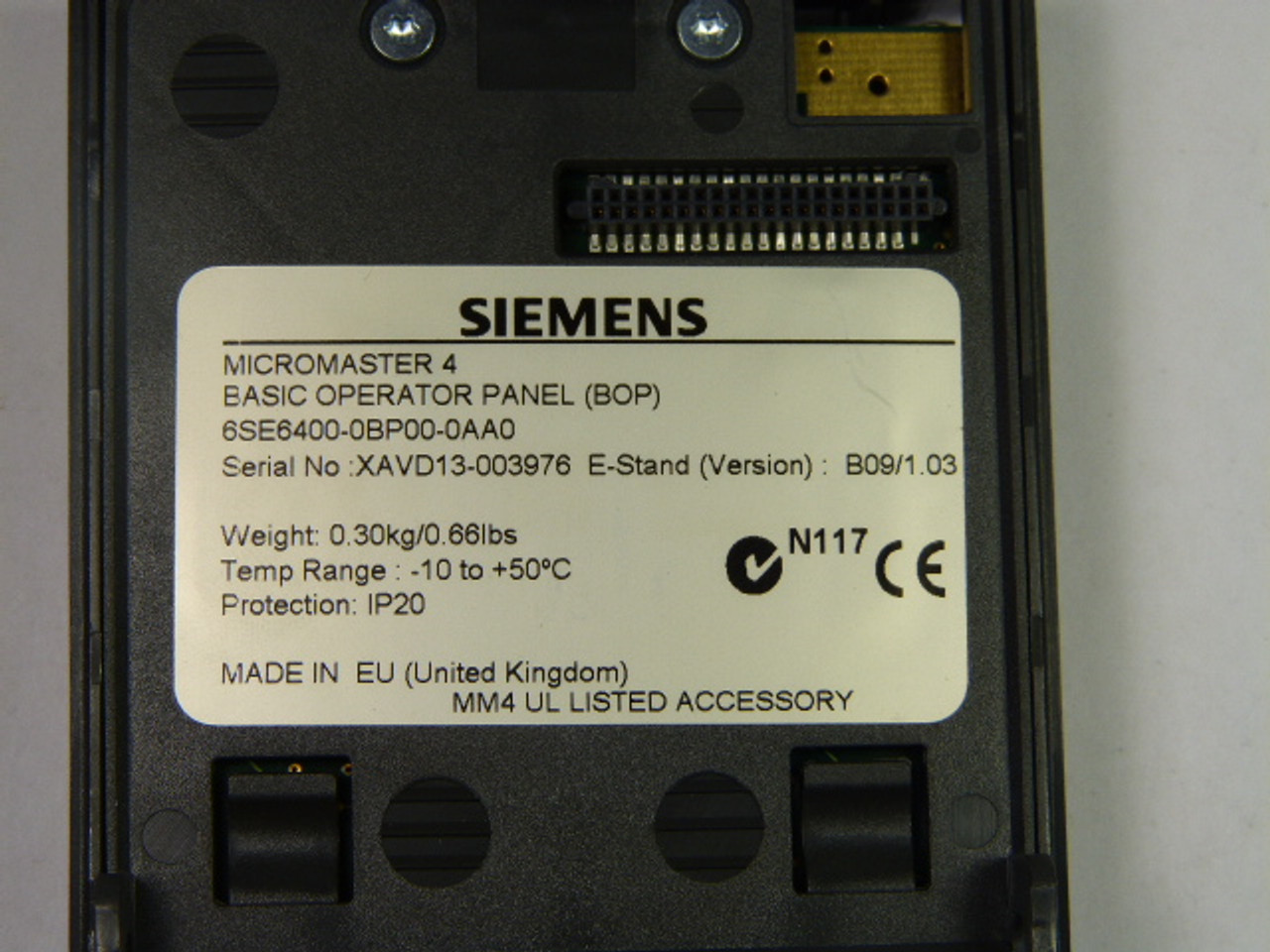 Siemens 6SE6-400-0BP00-0AA0 Operator Interface Keypad Micromaster USED