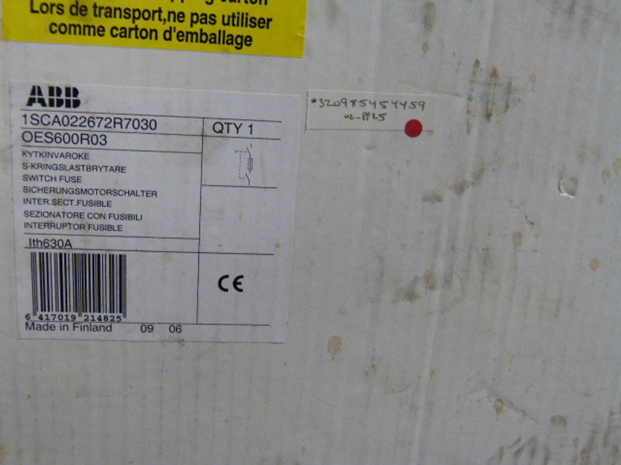 ABB 1SCA022672R7030 Fused Switch 3 Pole 600 Amp ! NEW !