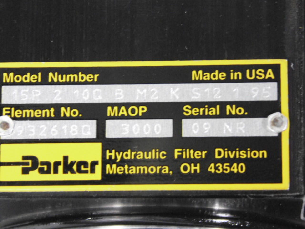 Parker 15P110QBEK2KS12195 High Pressure Hydraulic Filter 240 VAC ! NEW !