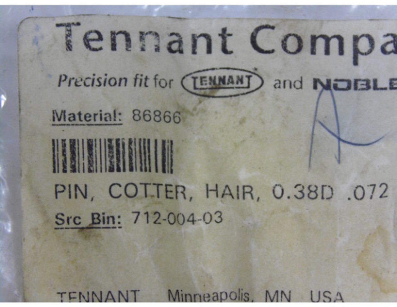 Tennant 86866 Cotter Pin 0.38D 0.072WIR ! NOP !