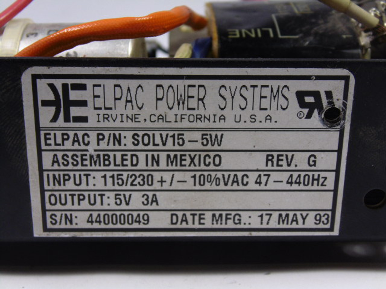 Elpac Power Systems SOLV15-5W Power Supply 115/230V 3Amp USED
