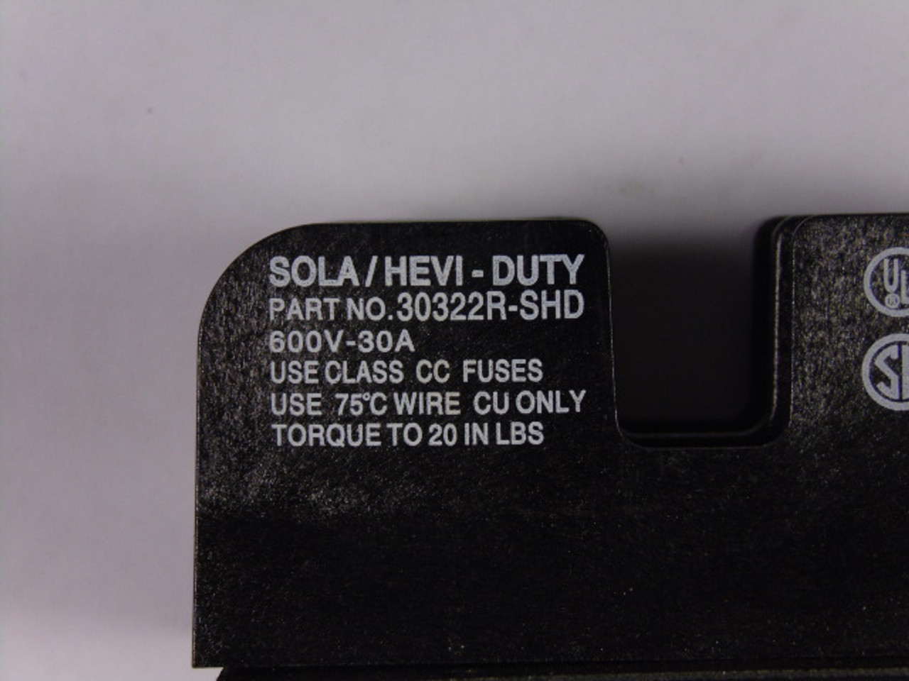Sola / Hevi-Duty 30322R-SHD Fuse Holder 30Amp 600V 2-Pole USED