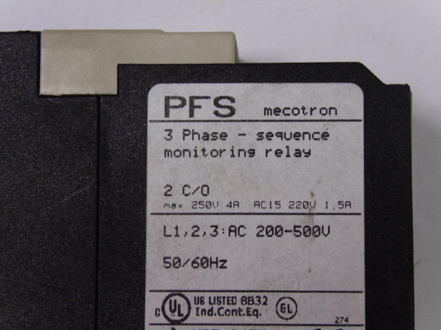 Entrelec PFS 3Phase Sequence Monitoring Relay 200-500V 50/60Hz USED