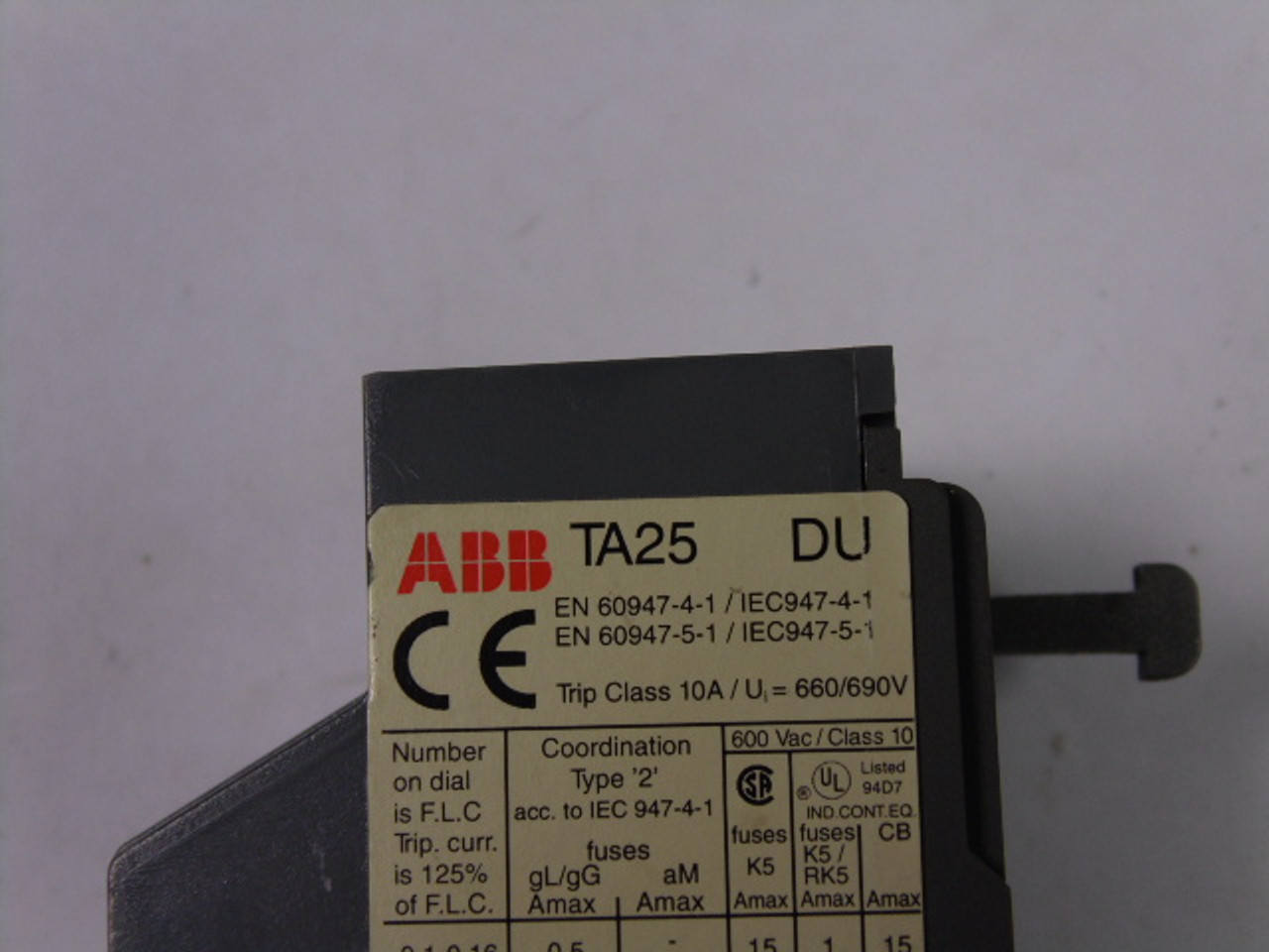 ABB TA25DU-1.0 Thermal Overload Relay 0.63-1.0A USED