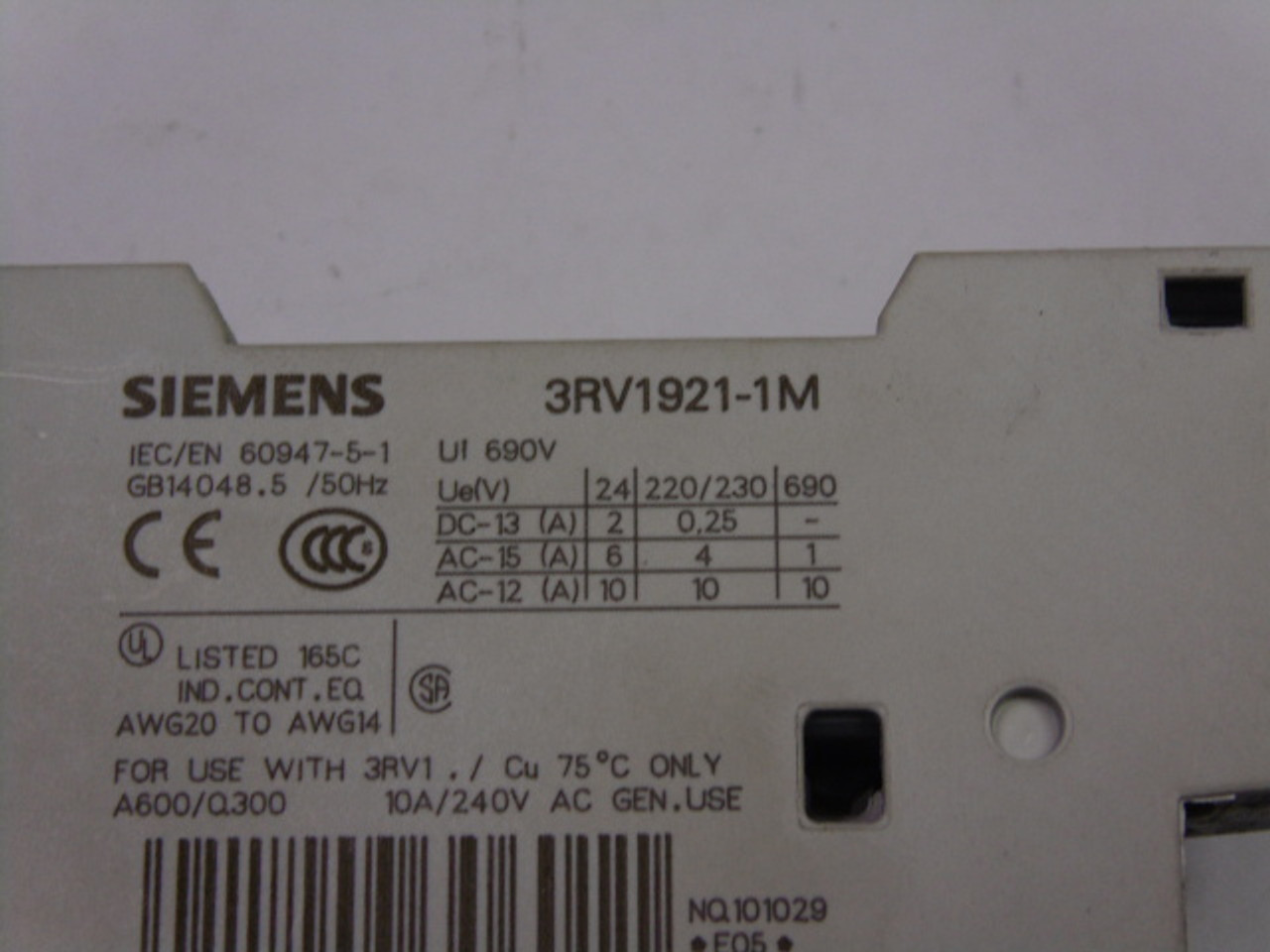 Siemens 3RV1921-1M Alarm Switch 1NO & 1NC USED