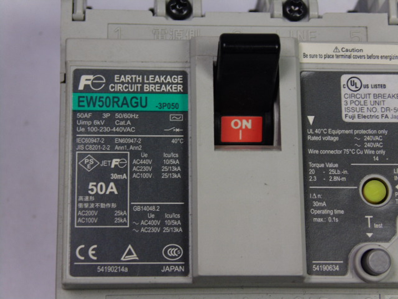 Fuji Electric EW50RAGU3P050 Earth Leakage Circuit Breaker 50A 3pole USED