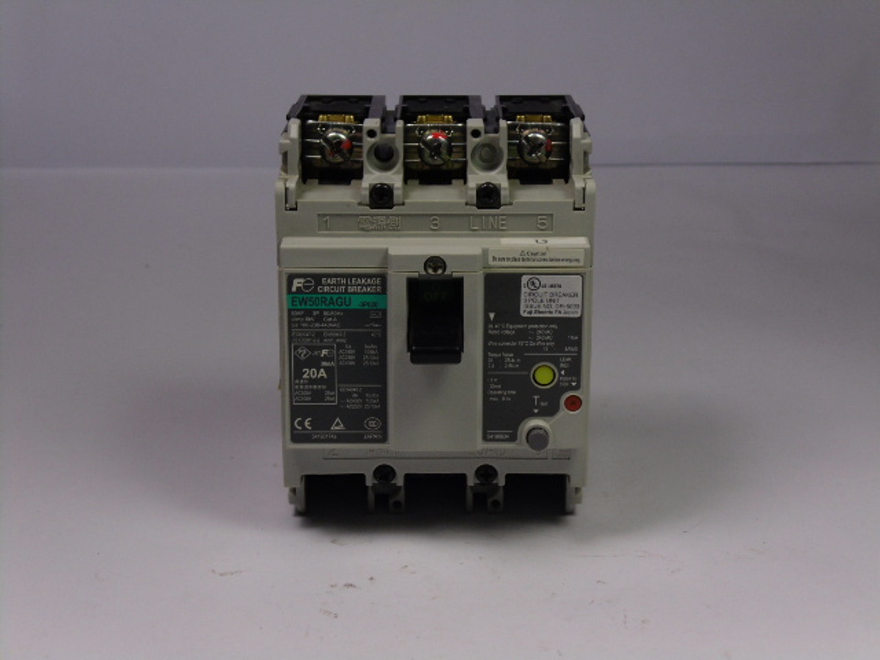 Fuji Electric EW50RAGU3P020 Earth Leakage Circuit Breaker 20A 3pole USED