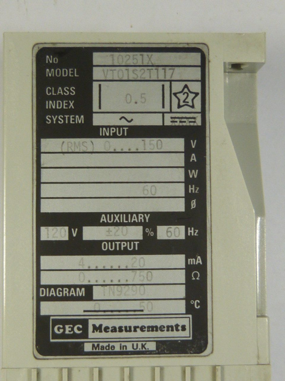 GEC VT01S2T117 Transducer 120V 5A 60Hz ISTAT200 USED