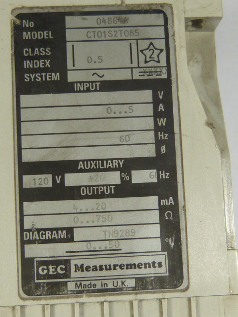 GEC CT01S2T085 Transducer ISTAT200 120V 5A 60Hz USED