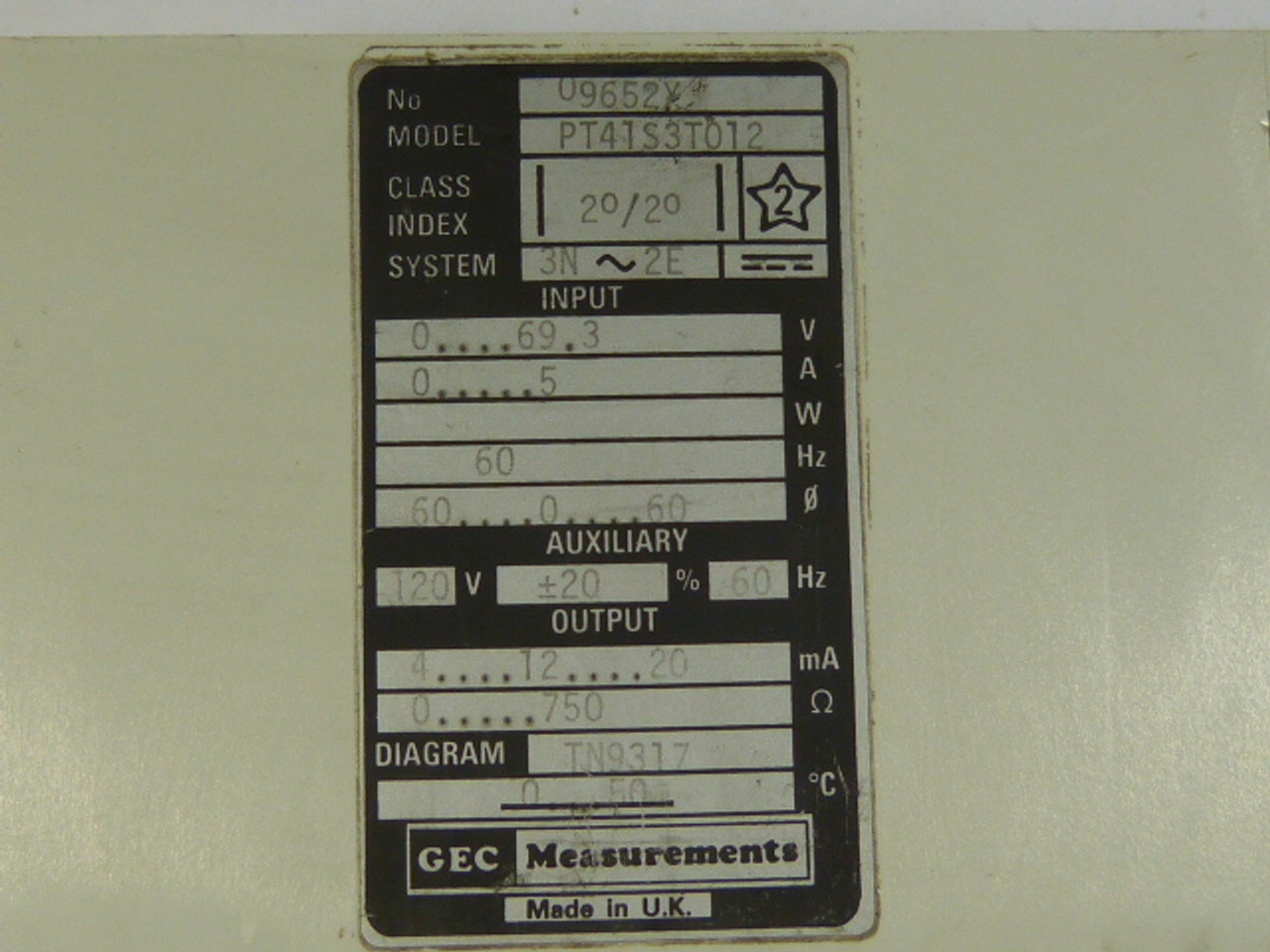 GEC PT41S3T012 Transducer ISTAT200 120V 5A 60Hz USED