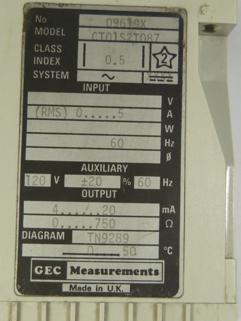 GEC CT01S2T087 Transducer 120V 5A 60Hz USED