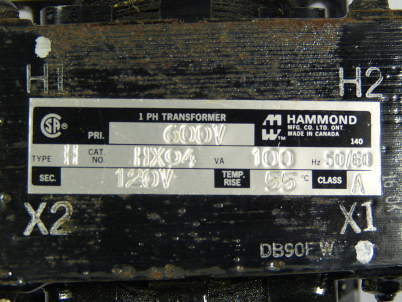 Hammond HX94 Transformer 600V/120V 100Vac 50/60Hz USED