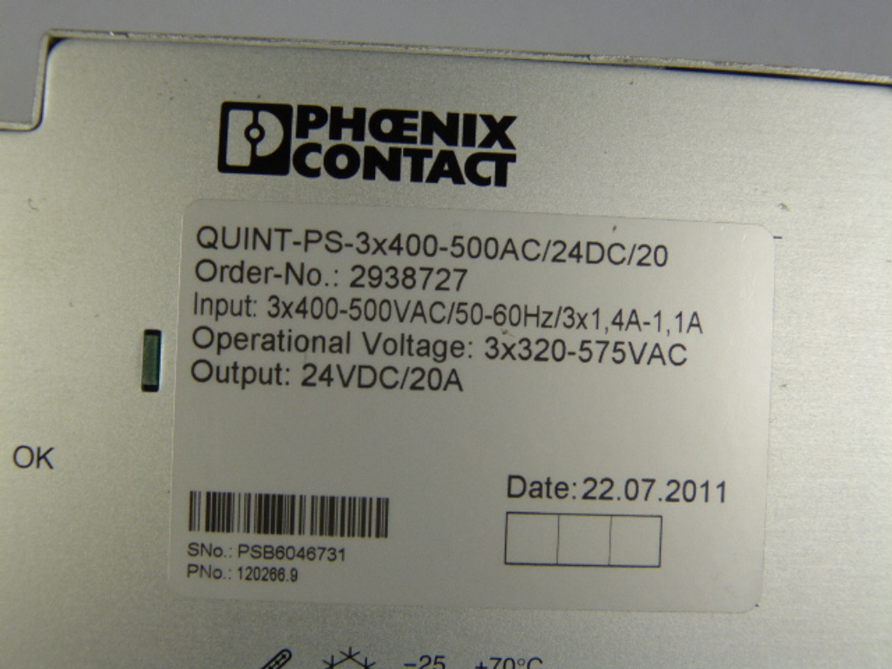 Phoenix Contact 2938727 Power Supply 3-Phase 20A 24VDC USED
