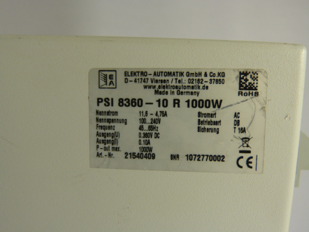 Elektro-Automatik EA-PSI8360-10 Power Supply 10A 360V 1000W USED