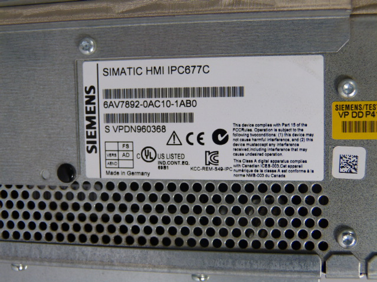 Siemens 6AV7-892-0AC10-1AB0 Simatic Touch Panel KTP600 USED