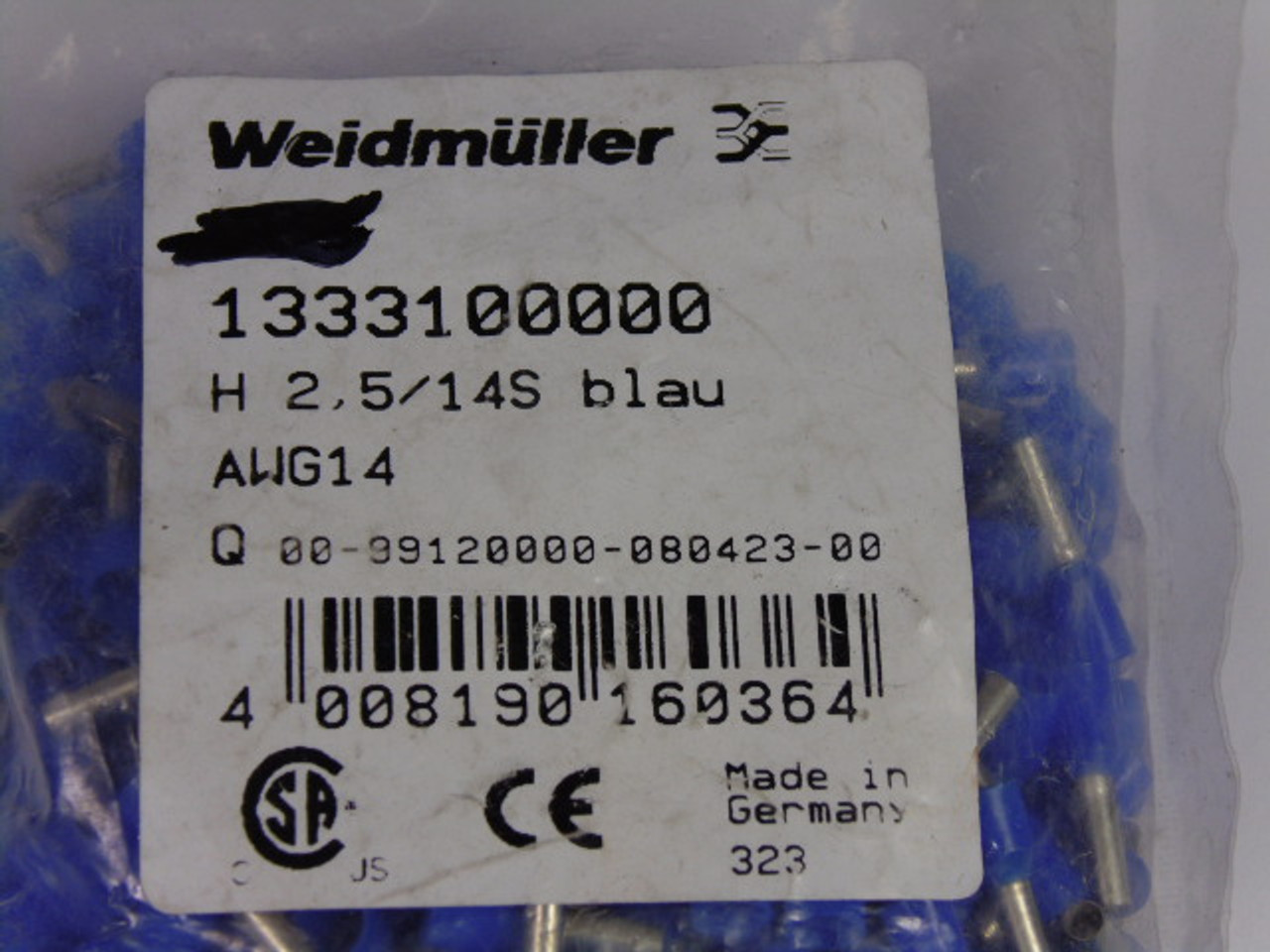 Weidmuller 1333100000 Insulated Wire Ferrules 2.5/14S14AWG Blue 500pk ! NWB !