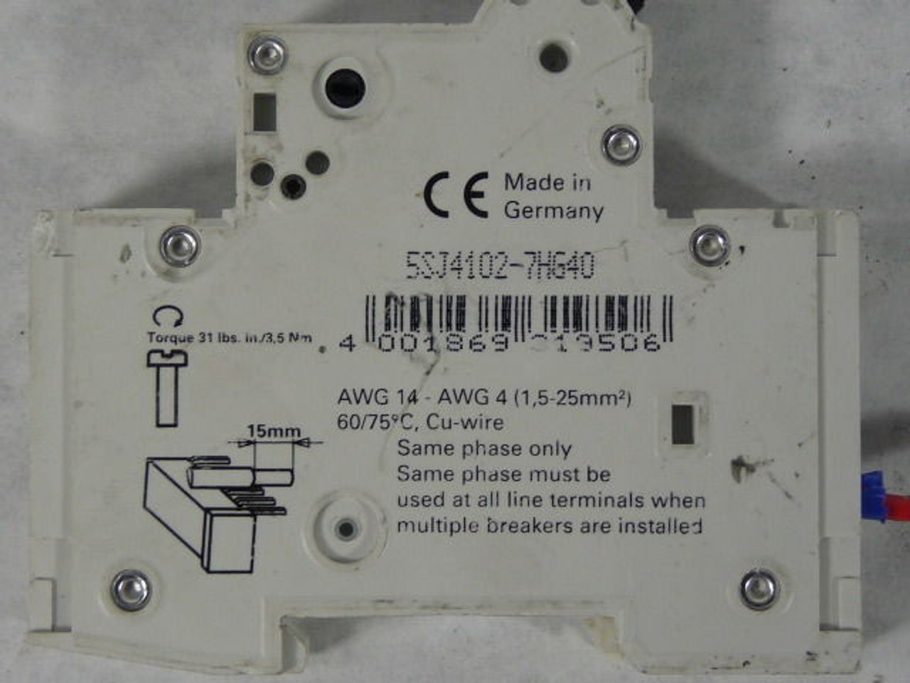 Siemens 5SJ4102-7HG40 Circuit Breaker 2A 1-Pole USED