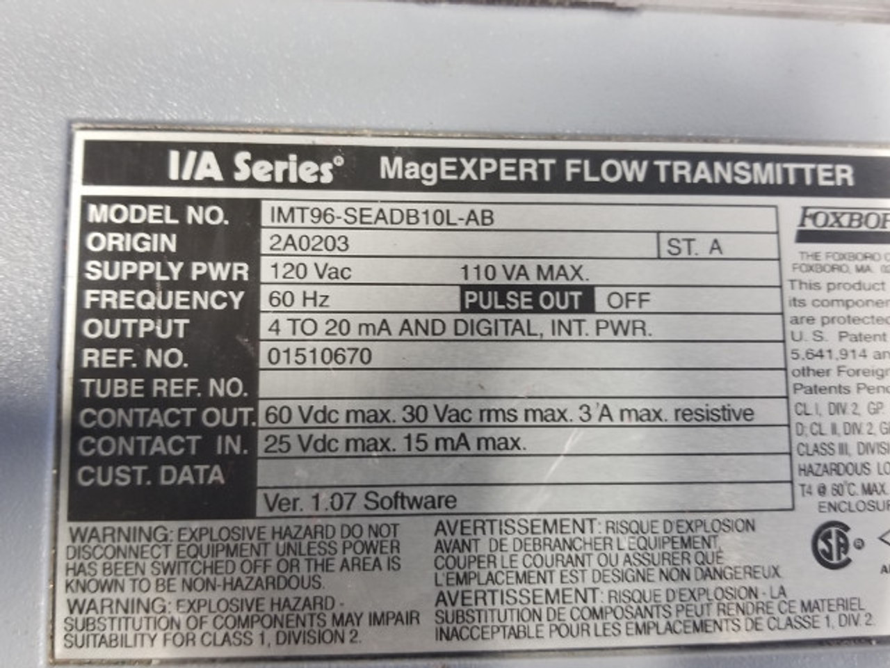 Foxboro IMT96-SEADB10L-AB Flow Transmitter USED
