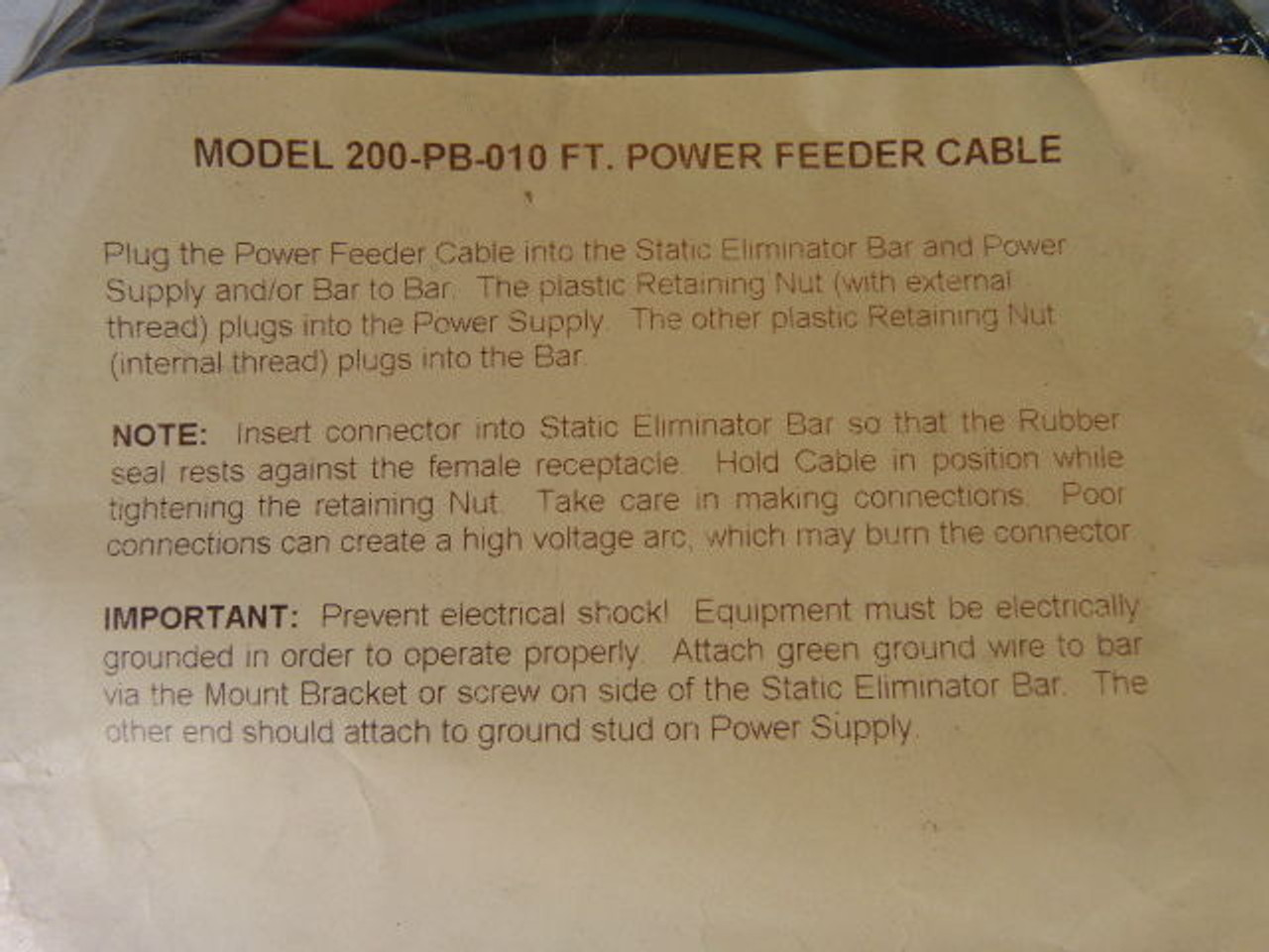 Generic 200-PB-010 Power Cable for Static Eliminator Bar ! NEW !