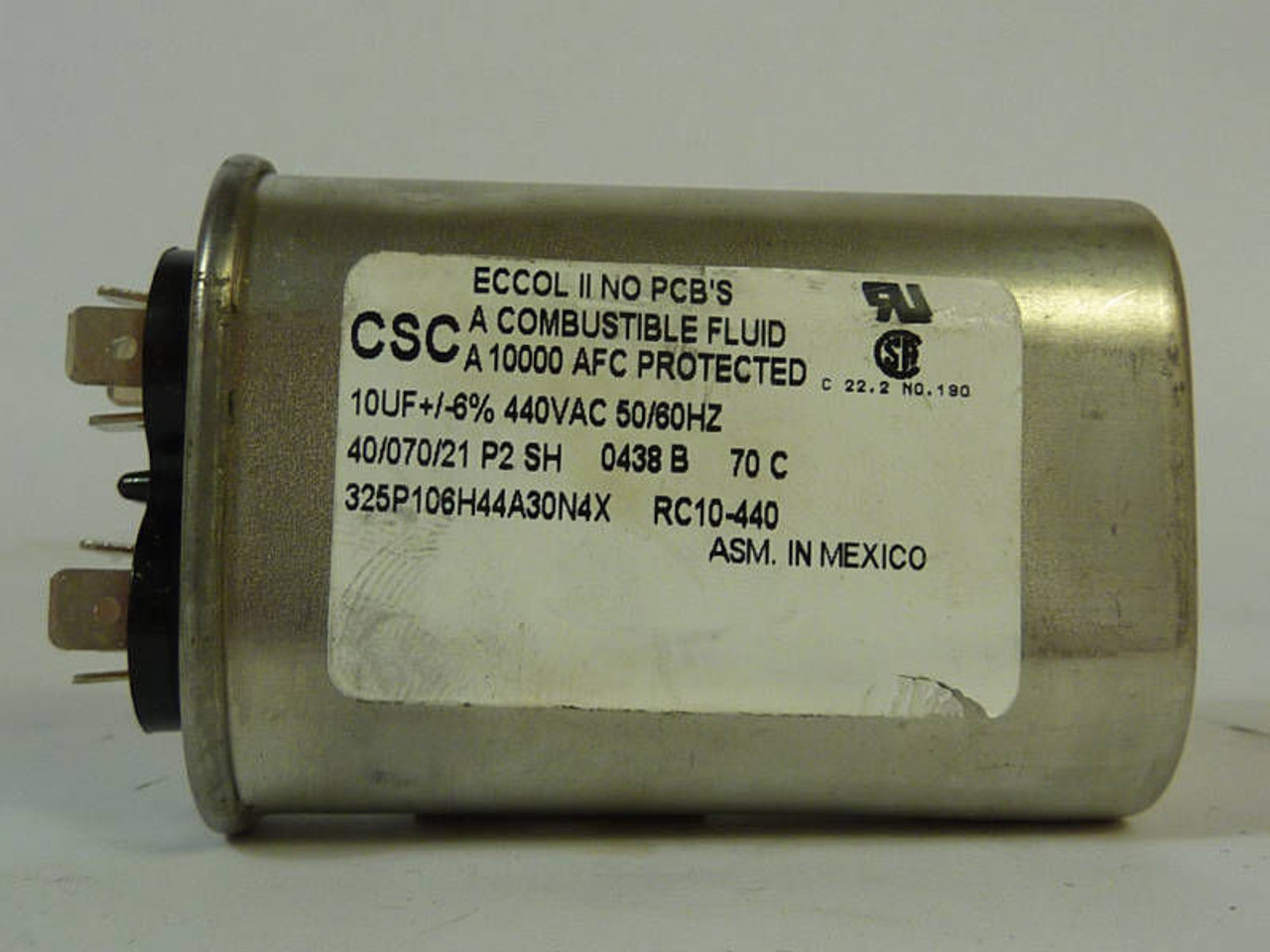 Acme Capacitor 440VAC 50/60Hz RC10-440 USED