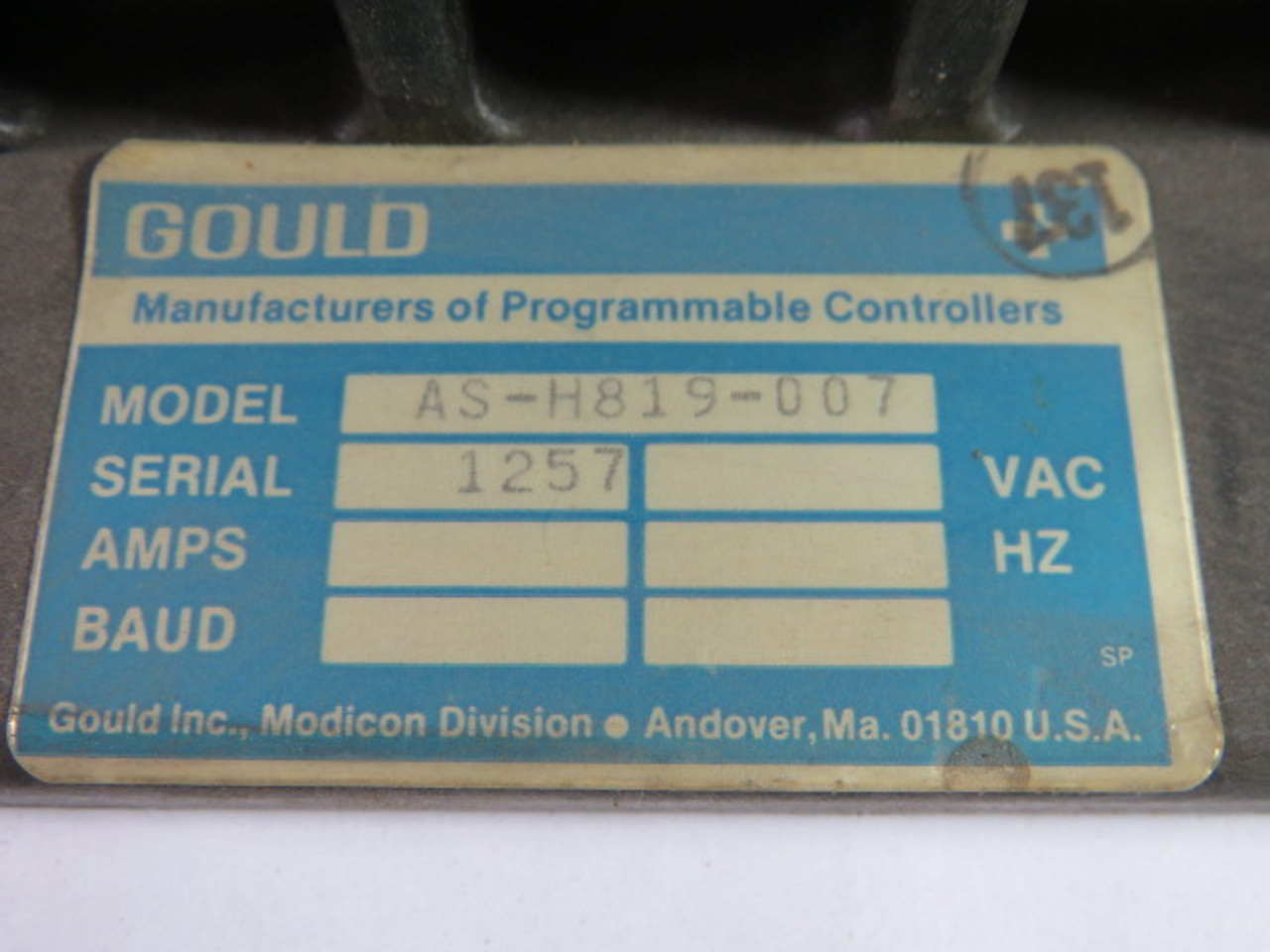 Gould Modicon AS-H819-007 I/O Housing Rack USED