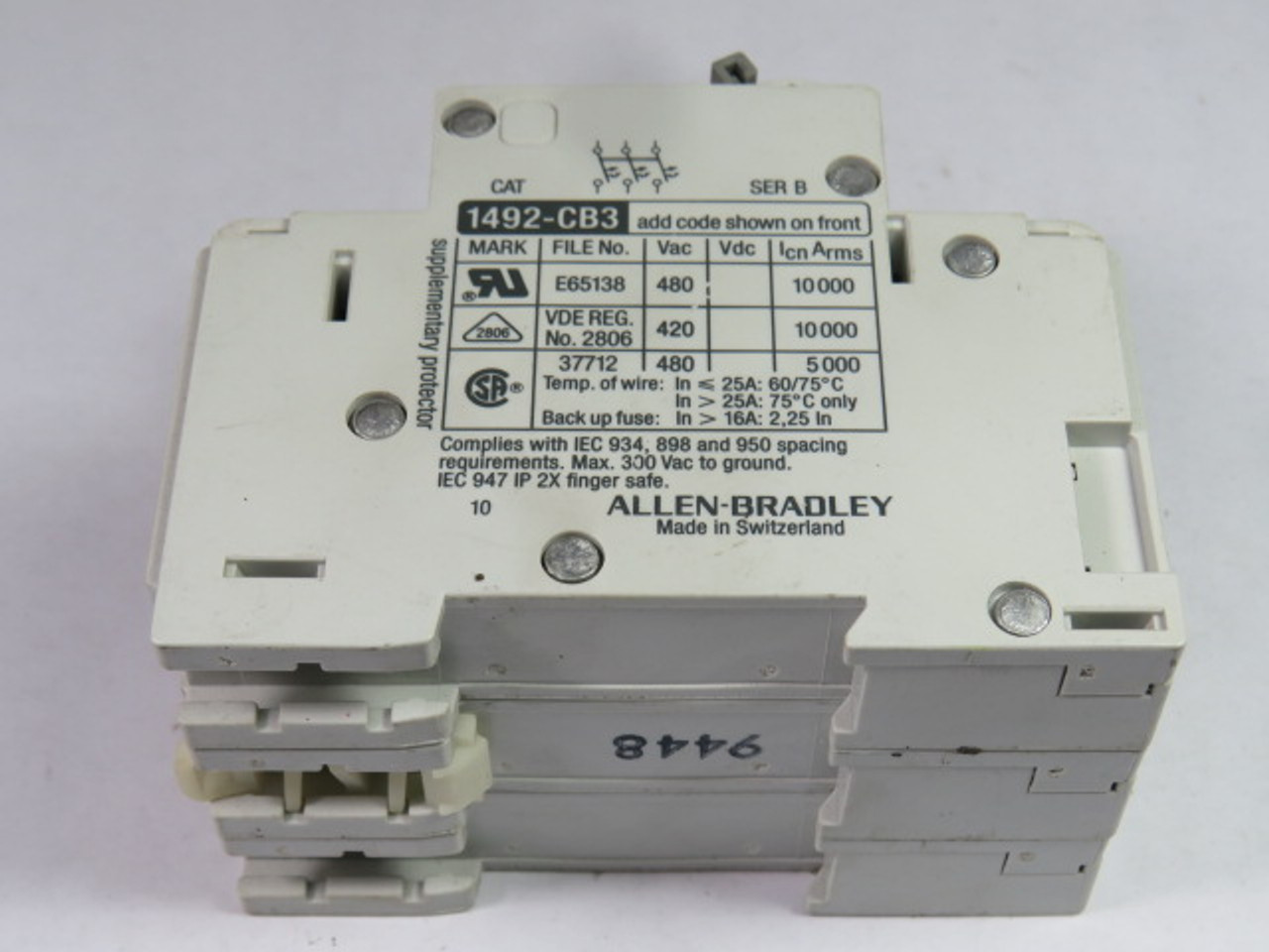 Allen-Bradley 1492-CB3-G150 Circuit Breaker 15A 3-Pole USED