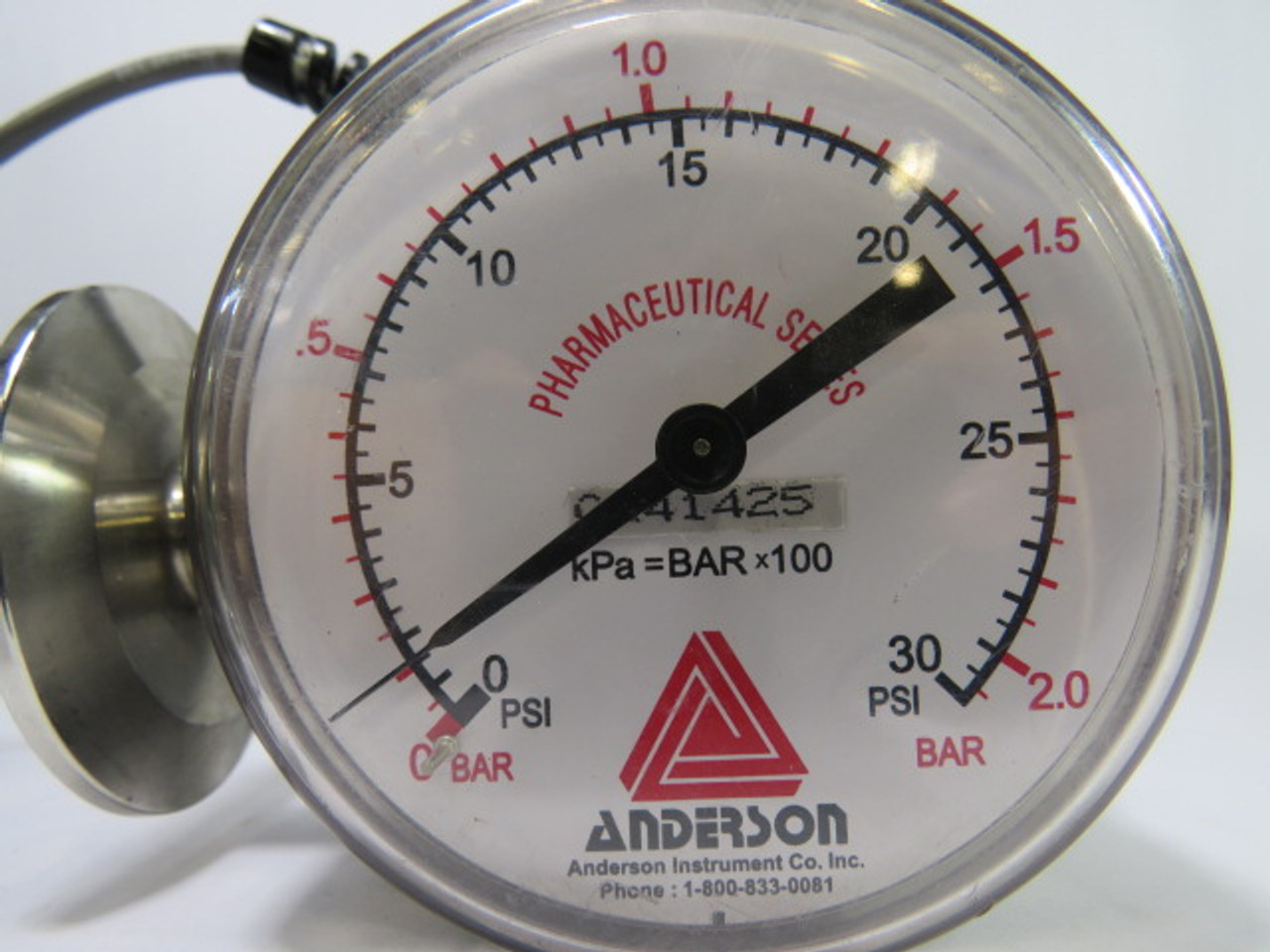 Anderson 0-30 Pressure Gauge W/ Stand 0-30 PSI 0-2.0 BAR USED