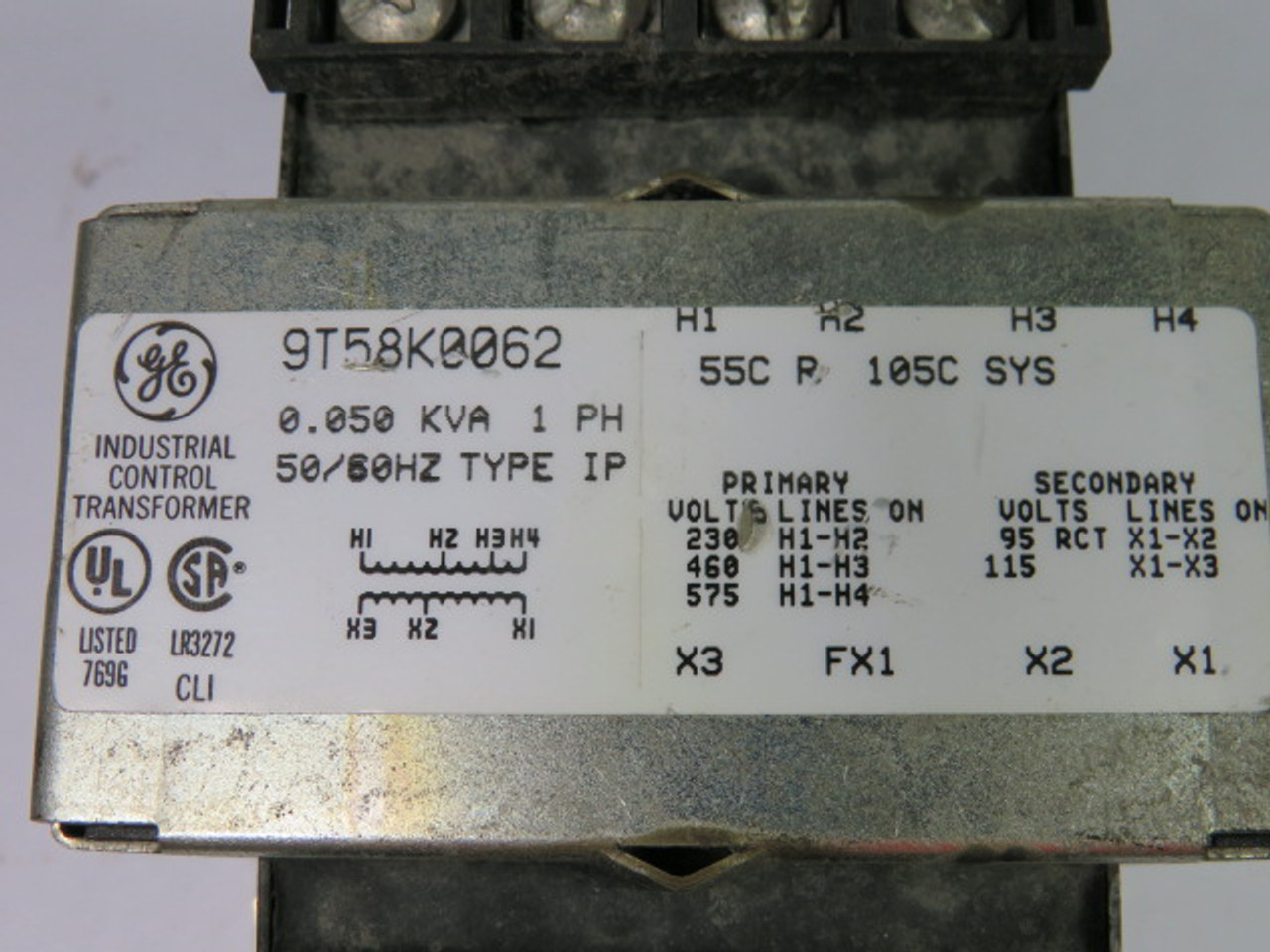 General Electric 9T58K0062 Power Transformer 1 Ph 0.050 KVA 50/60 Hz USED