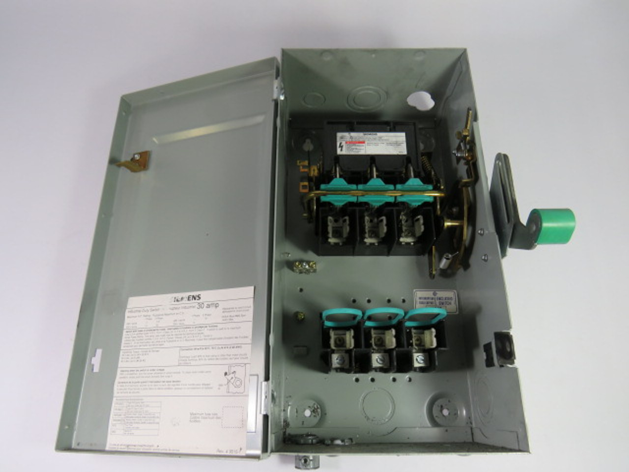 Siemens ID361 Industrial Duty Switch 30 Amp 600 Volt 3 Pole USED