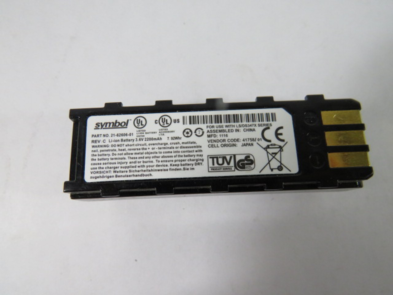 Symbol 21-62606-01 Barcode Scanner Battery 3.6V 2200mA 7.92 USED