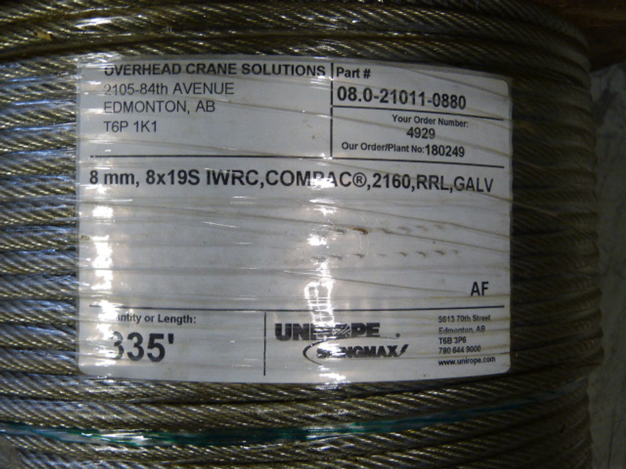 OverheadCraneSolutions 08.0-21011-0880 8MM 8X195 Compac 335' ! NOP !