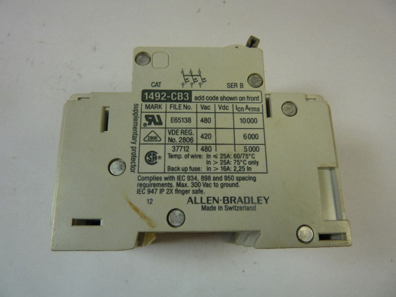 Allen-Bradley 1492-CB1-G200 Ser B Circuit Breaker 20A 277VAC 65VDC 1P USED